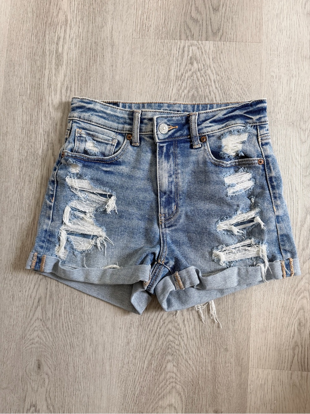 American Eagle Outfitters Light Blue Distressed Denim Shorts
